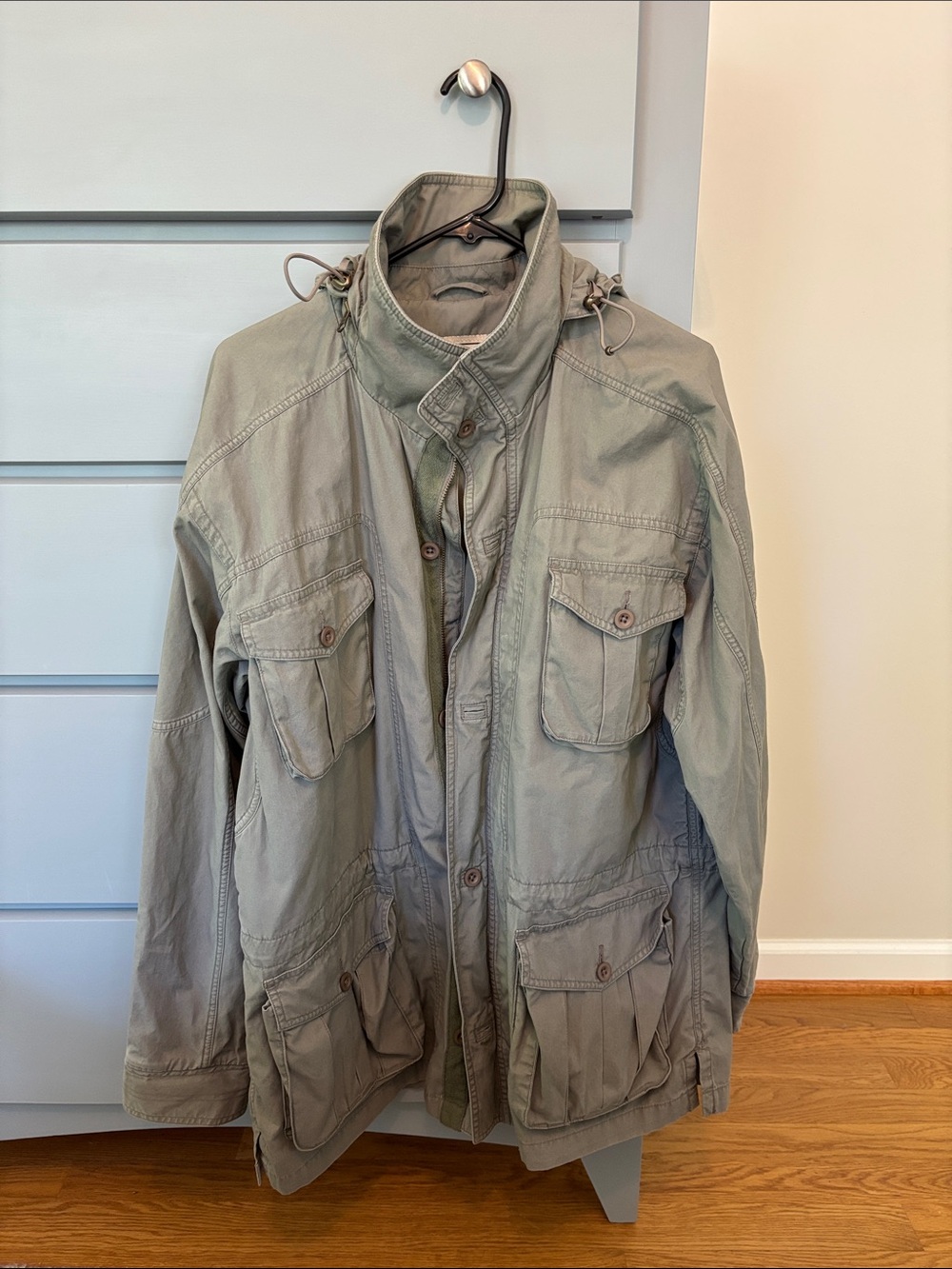 L.L. Bean Grey Field Jacket with Utility Pockets and Hood